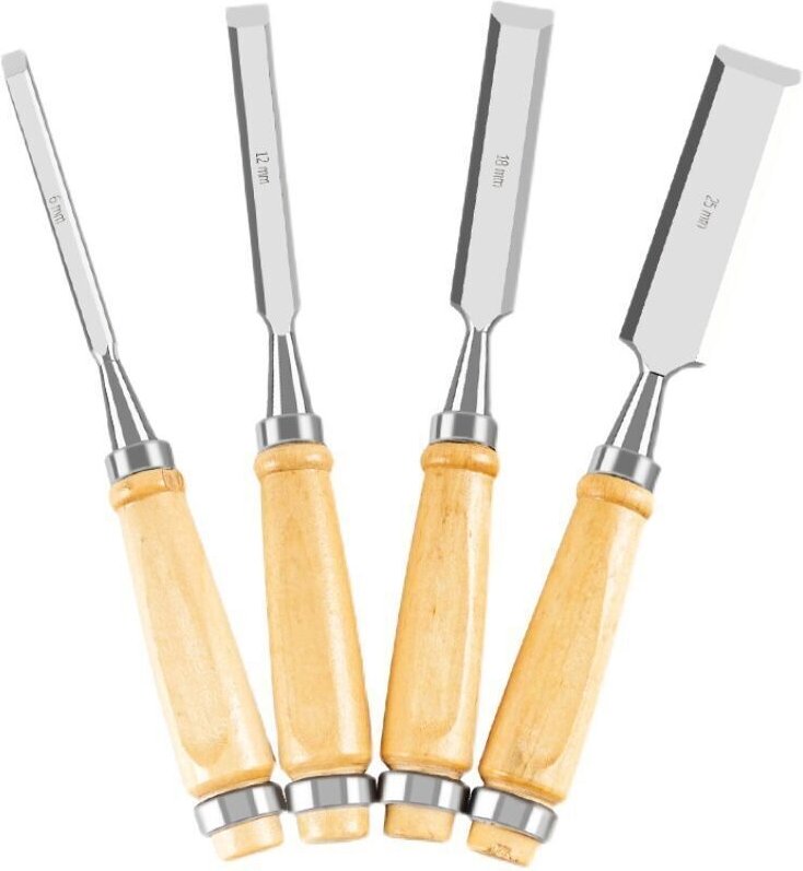 Set mit 4 Holzbearbeitungsmeißeln mit Holzgriffen