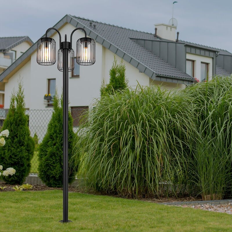 Stehlampe Laterne Außenlampe Retro Wegeleuchte Edelstahl Terrassenlampe wetterfest Gartenleuchte, Metallstäbe, schwarz, ...