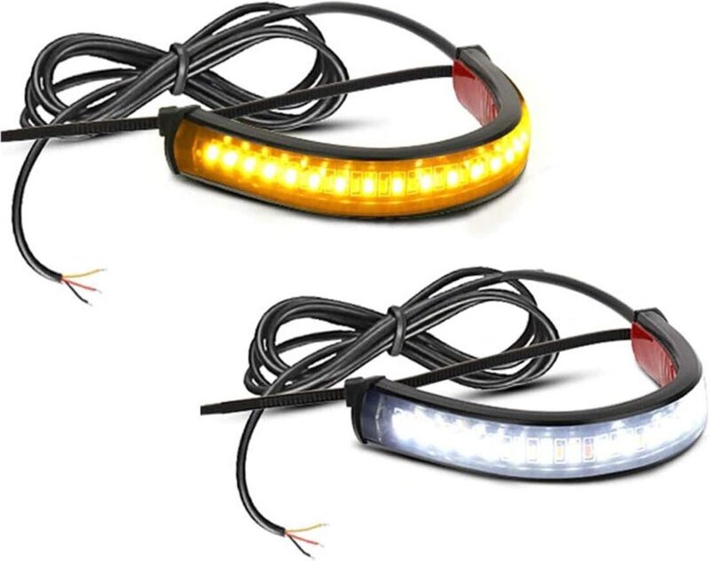 2er-Set flexible, zweifarbige LED-Blinker (weiß & gelb) für Motorrad-Gabeln, Tagfahrlicht, wasserdicht, verstellbar, uni...