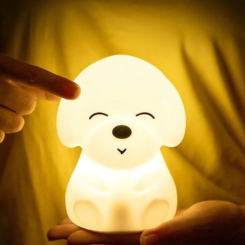 Hunde-Nachtlicht für Kinder, Kawaii-Welpen-Nachttischlampe für Kinder, Silikon-Nachtlicht für Kinder, USB-LED-Lampe, bat...