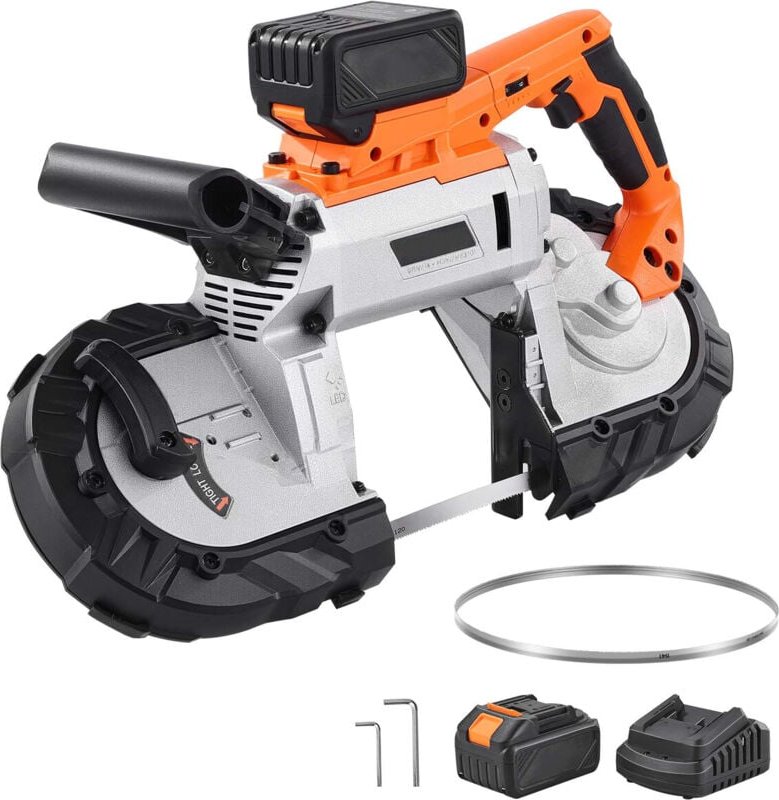 Mophorn 20 V Akku-Bandsäge, Schnitttiefe 127 x 115 mm, bürstenloser Motor, 4000 mAh Akku und Ladegerät, 0-120 m/min rege...