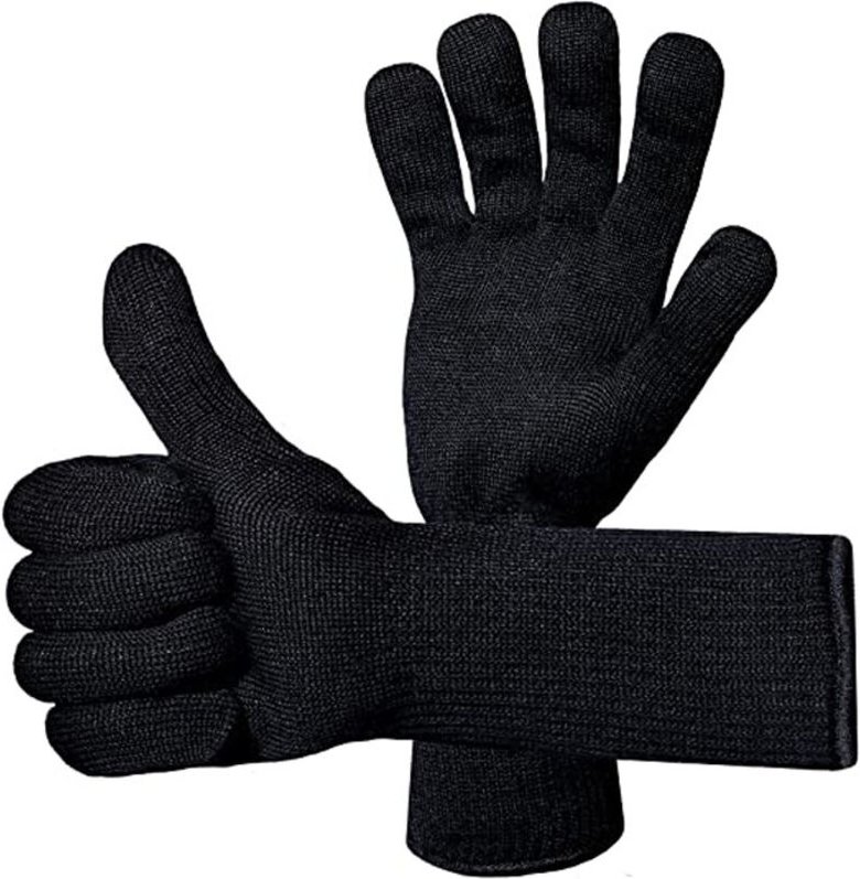 1 Paar Ofenhandschuhe, hitzebeständig bis 500 °C, für BBQ, Grill, Backen, Kamin, Schwarz