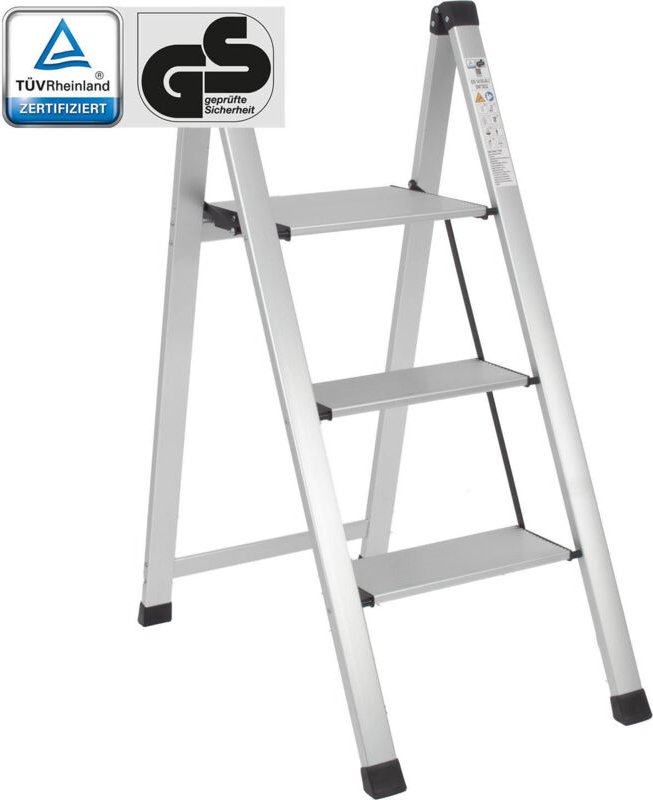 Alu Trittleiter 3-stufig silber klappbar 150 kg Anti-Rutsch Trittflächen TÜV/GS Klapptritt