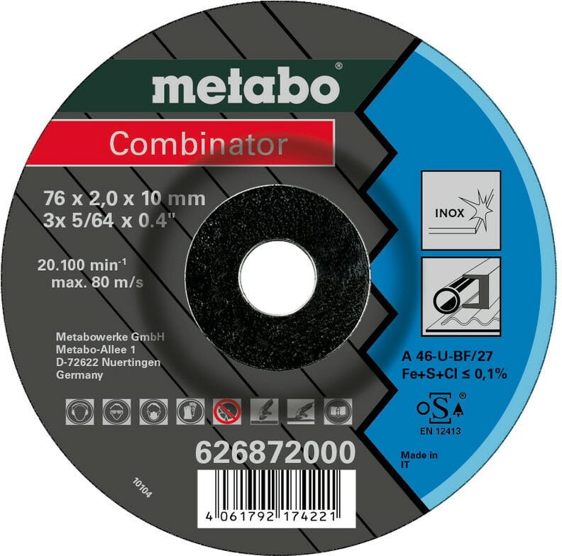 3 Combinator 76x2,0x10 mm, Inox, Trenn- u. Schruppscheibe, gerade Ausführung 3 Stk - Metabo