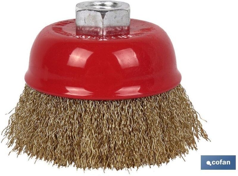 Gewellte Topfbürste M14 Ø100 a. Vermessingt 0,3 mm