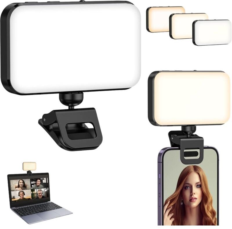 Schwarze Videokonferenzlampe, 8,5 x 9,5 cm, 1 Stück, tragbare Taschenlampe, drehbare Selfie-Lampe.