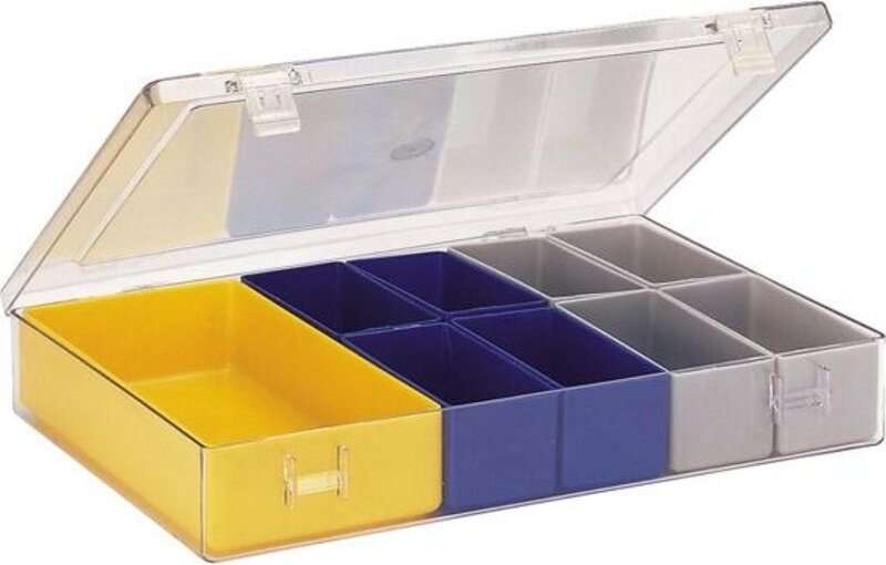 FP - Sortimentskasten mit farbigen Einsatzkästen 4.08 - 9 Einsätze