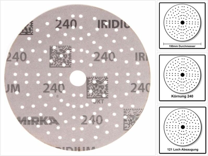 Haftschleifscheibe IRIDIUM Grip 121L 150 mm Körnung 240 für Holz / Metall / Lack / Kunststoff Keramik/Korund Lochanzahl ...