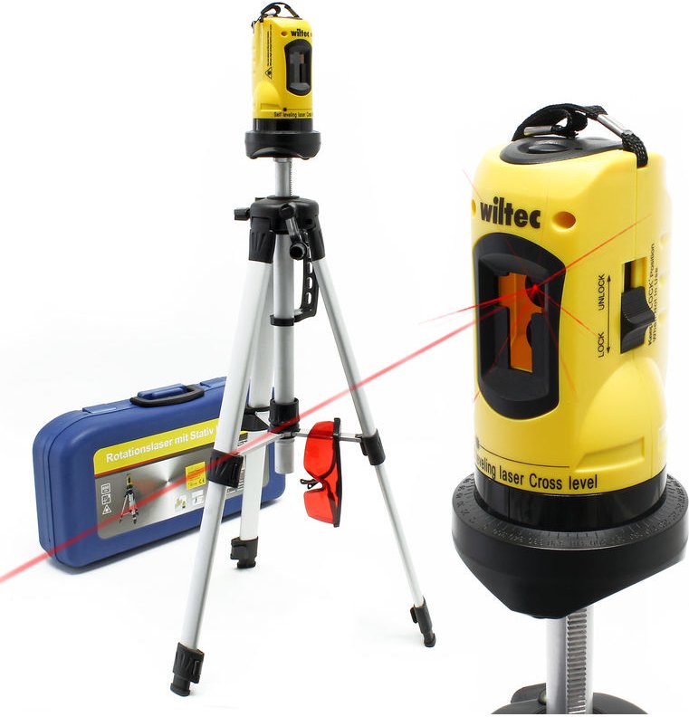 Kreuzlinienlaser selbstnivellierend mit Stativ 1,2 m, ±0,5 mm/m genau, Rotationslaser zum Vermessen von Winkeln und Fläc...