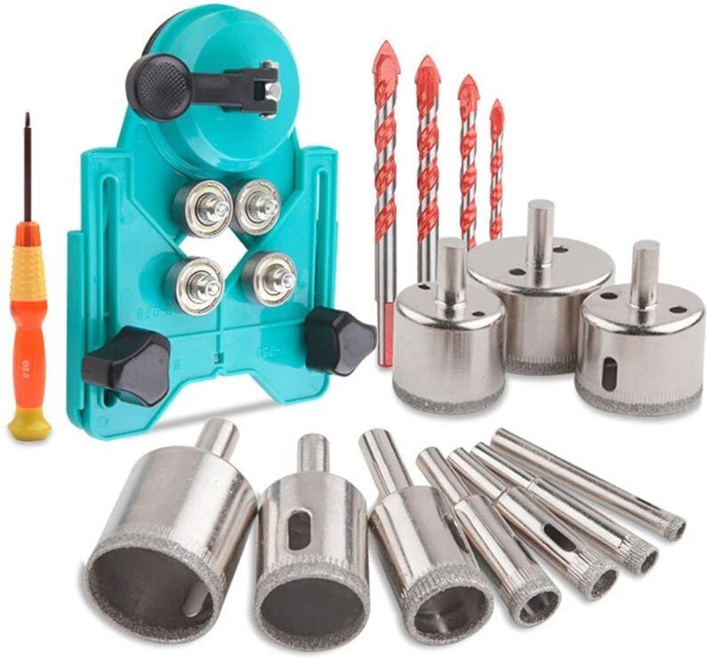 Thumbnail - Diamantbohrer-Set, Lochsägen-Set mit 10 Stück 6–50 mm Lochsäge, Bohrlochsucher, 4 Stück Glasbohrer für Keramik, Glas, Fl...