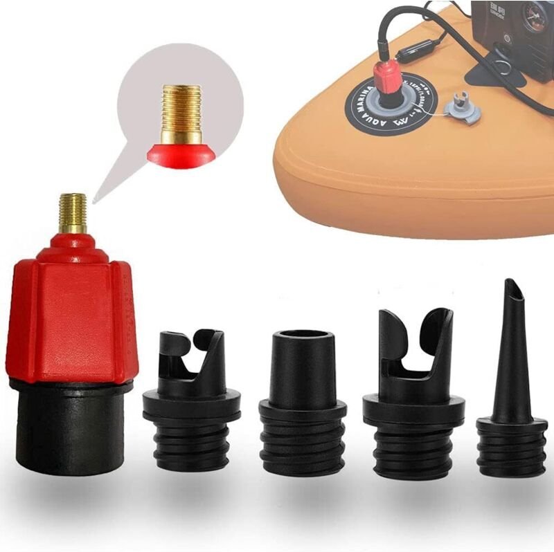 Paddleboard-Pumpenadapter, fipasen Aufblasbarer Luftventilkonverter mit 4 Gasdüse für Schlauchboote/Stand Up Paddle Boar...