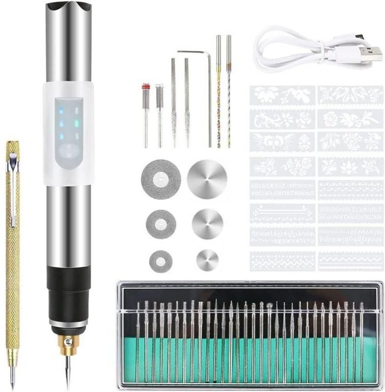Elektrischer Gravierstift, Gravierwerkzeug-Set, Mini-USB-Gravierstift, für Metall, Glas, Holz, Stein, Schmuck, Keramiknä...