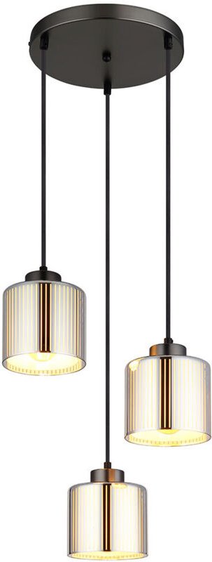 Hängeleuchte Pendelleuchte Wohnzimmerlampe schwarz Glas chrom 3-flammig H 120 cm