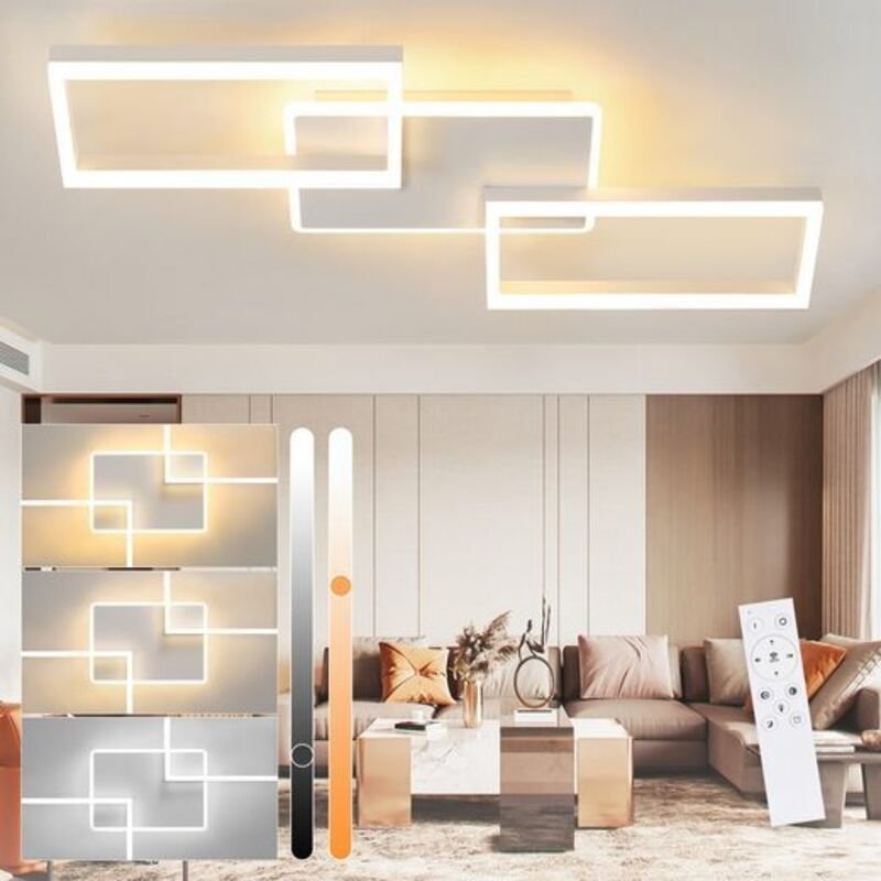 GBLY LED Deckenleuchte Deckenlampe Wohnzimmer - Dimmbar Wohnzimmerlampe Decke mit Fernbedienung 63W Groß Modern Weiß Sch...