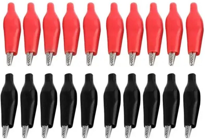 20 Stück 28 mm Mini-Krokodilklemmen, weiche Kunststoff-Testspitzen, Schwarz, Rot, Blau, Schwarz, Gelb (10x Rot + 10x Sch...