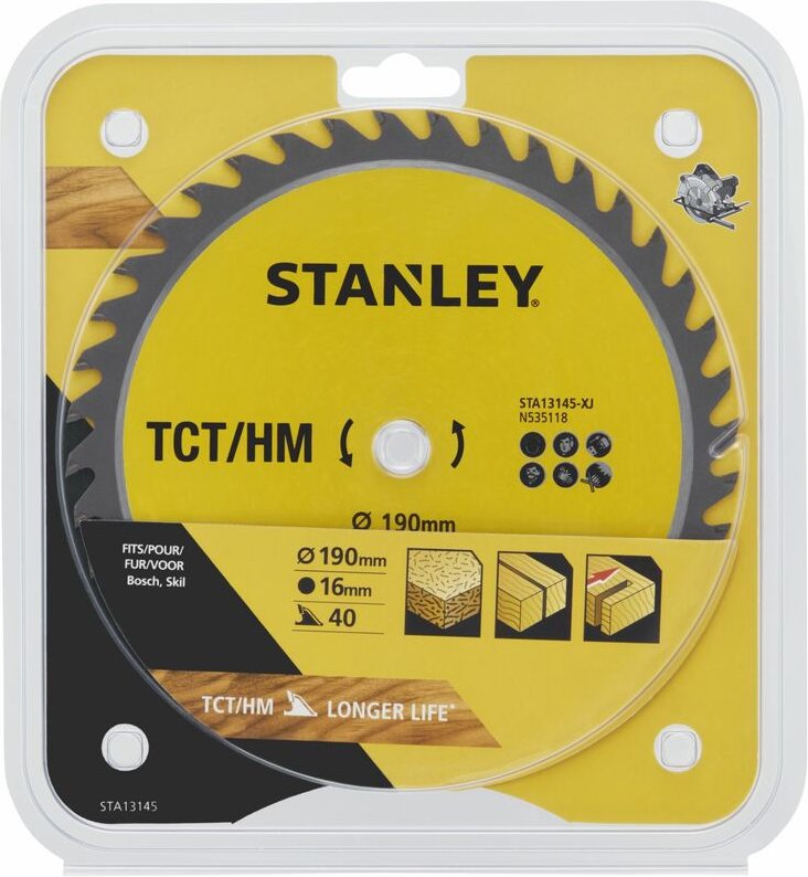 Stanley - Zubehör Sta13145- xj Tct Klinge, diam 190 x 16 mm 40 Positive Zähne Atb