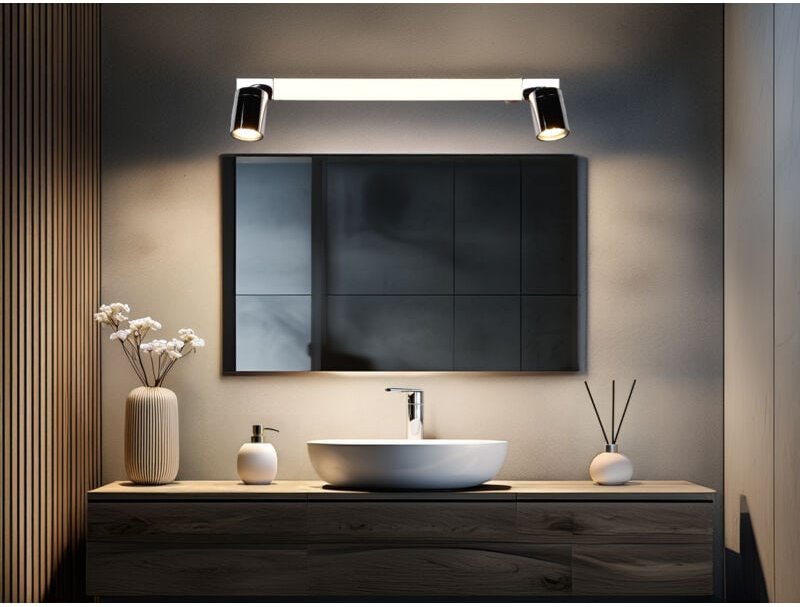 Meinewunschleuchte - led Bad Spiegelleuchte mit 2 Strahlern & Schalter, Chrom Breite 60cm