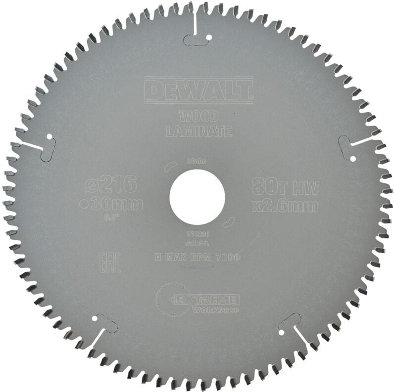 Extreme Kreissägeblatt 216 x 30mm 80 tfz für Stationärsagen DT4286-QZ - Dewalt