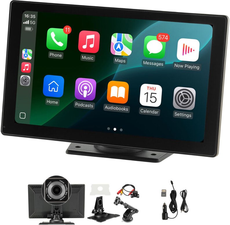 Mophorn Kabelloses Autoradio (228,6 mm) HD-Touchscreen mit Apple CarPlay & Android Auto, Bildschirm mit Front- und Rückf...