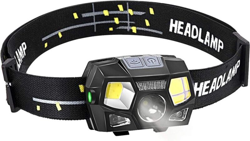 300 Lumen LED-Stirnlampe, USB-aufladbar, 5 Modi, wasserdicht (IPX4), Bewegungssensor