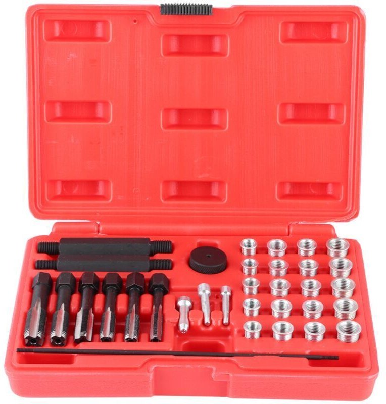 Glühkerzengewinde-Reparatursatz, 33-teiliges Glühkerzenwerkzeug, Stahlgewindeeinsatz für Autos