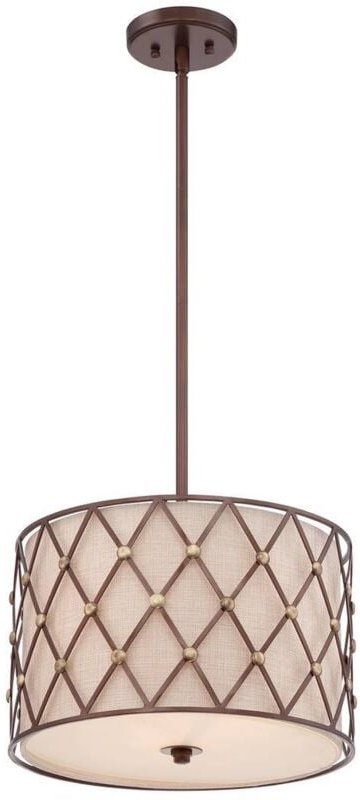 Hängeleuchte Deckenlampe Pendelleuchte Stahl Leinen d 40,6 cm 3 Flammig Kupfer