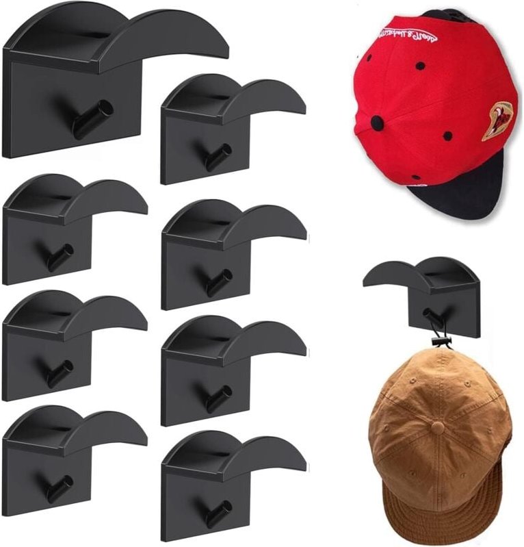 Cap Rack, 10 PCS Selbstklebende Hutablage Baseballmütze Aufbewahrung Wandhalterung Kein Bohren Kappenhalter Haken Hutauf...