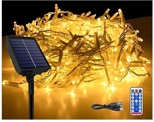 Solar Lichterkette Aussen Solar Eisregen Lichterketten Außen 5m 200LEDs Weihnachtsbeleuchtung Warmweiß Lichtervorhang mi...