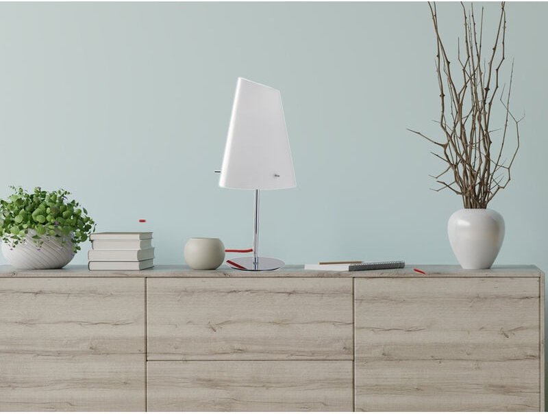 Tischleuchte ermes Silber Chrom mit Glasschirm Opal Weiß, Höhe 44cm