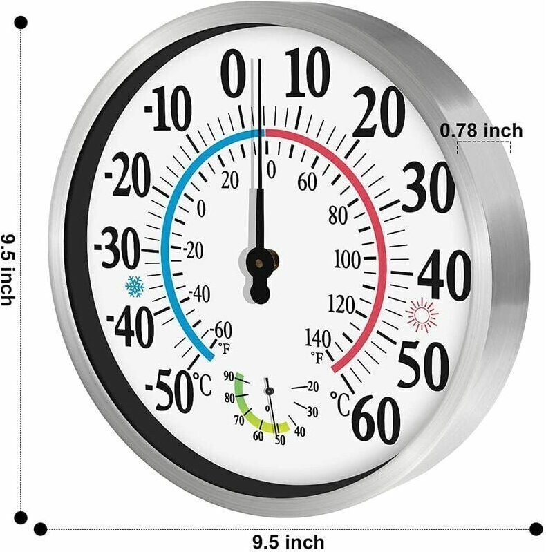 ZVD - Thermomètre Extérieur 12', Thermomètre Hygromètre Sans Fil 2 en 1, Mural avec Grands Chiffres