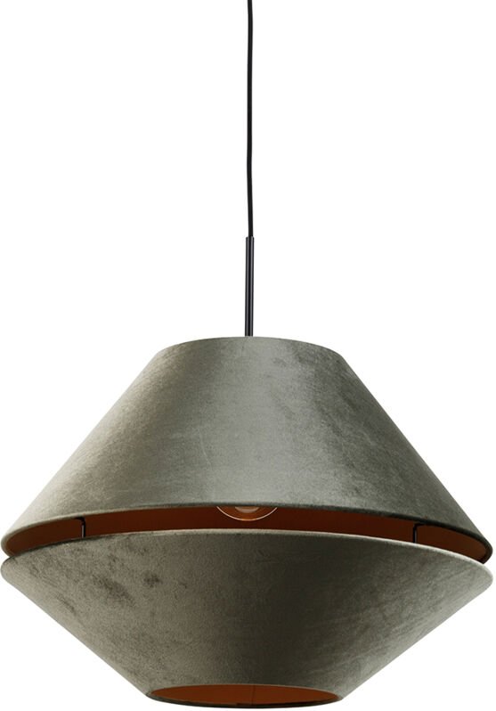 Pendelleuchte Schwarz mit Doppel-Samtlampenschirm Grün mit Gold Innen - Combi 1