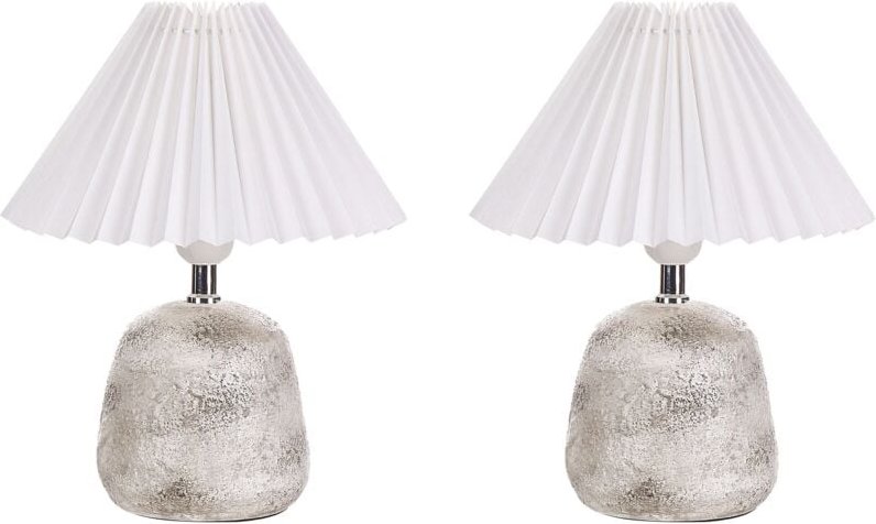 Tischlampe Hellgrau und Weiß Keramik Vasenform 32 cm Stoffschirm Kegelform Langes Kabel mit Schalter Modern Schlaf- u. W...