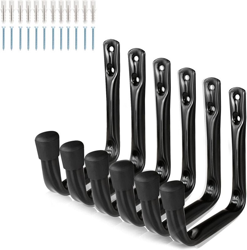 Lntyq 6er-Pack robuste J-Haken zur Garagenaufbewahrung, Wandhalterung aus Stahl (11,5 cm x 9 cm)