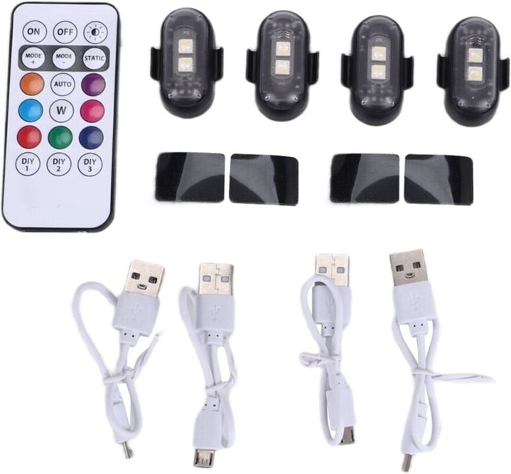 Tlily - 4 Stück Kabellose LED-Blitzlichter mit Fernbedienung, 8 Farben, USB-Aufladung, Wasserdichte Notfall-Warnlichter