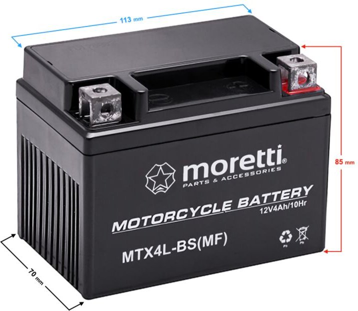Moretti 12V AGM (Gel) MTX4L-BS / MB4L-B Batterie