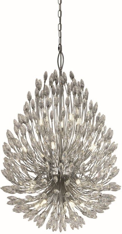 Peacock 20-Licht-Deckenleuchte, Kristall und Metall