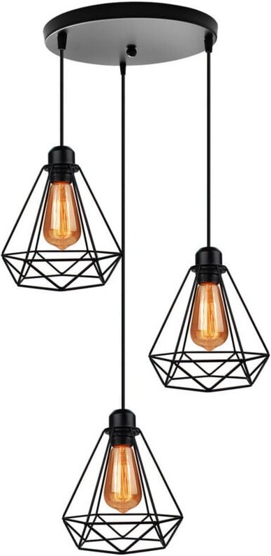 Pendelleuchte, Hängelampe im Industri Stil, Kronleuchter mit Ø20cm Diamant Käfig für Wohnzimmer Schlafzimmer Esszimmer S...