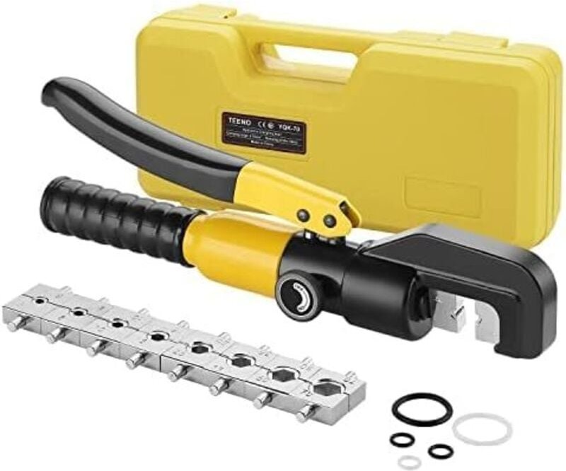 10T Hydraulische Crimpzange mit 9 Sechskant-Matrizen, 12 mm Hub, 4 – 70 mm² Crimpwerkzeug-Set zum Crimpen von Kabelschuh...