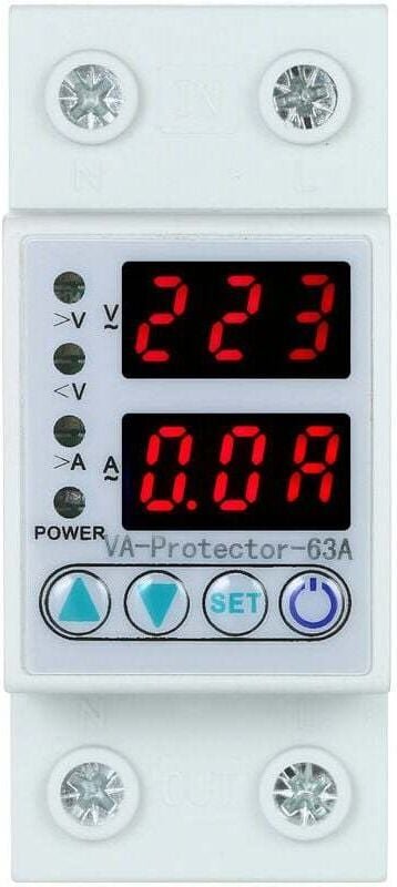 63 A, automatisch zurücksetzender, einstellbarer Über- und Unterspannungsstrombegrenzer mit doppelter LED-Anzeige