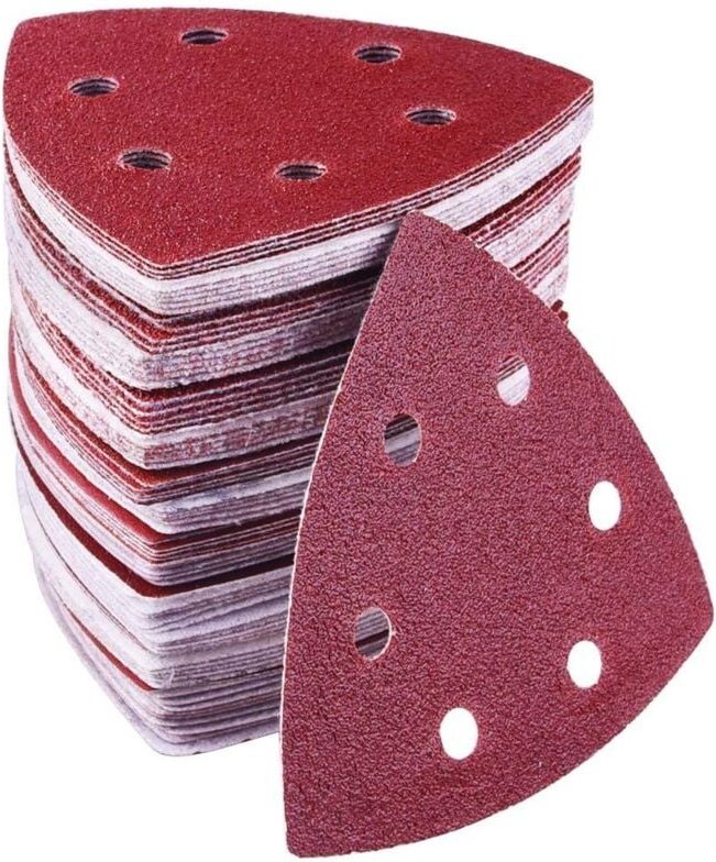 Set mit 72 Dreieck-Schleifblättern. Dreieckiges Schleifpapier, 90 x 90 x 90 mm, 6 Löcher, Körnung 40/60/80/120/180/240, ...