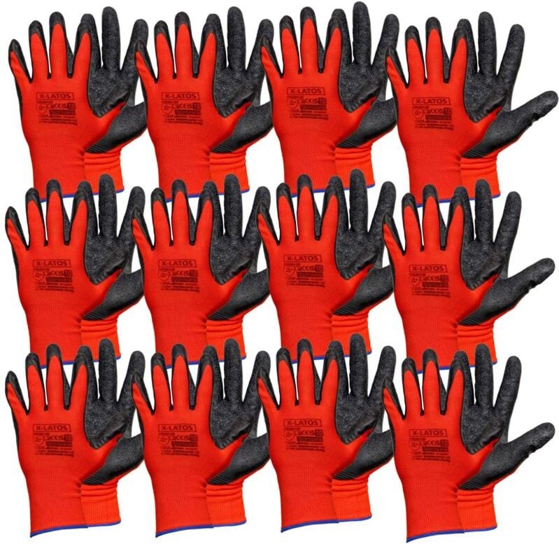 12 Paar X-Latos Schutzhandschuhe Arbeitshandschuhe Gr.10 Latex Beschichtung Schutzklasse ii