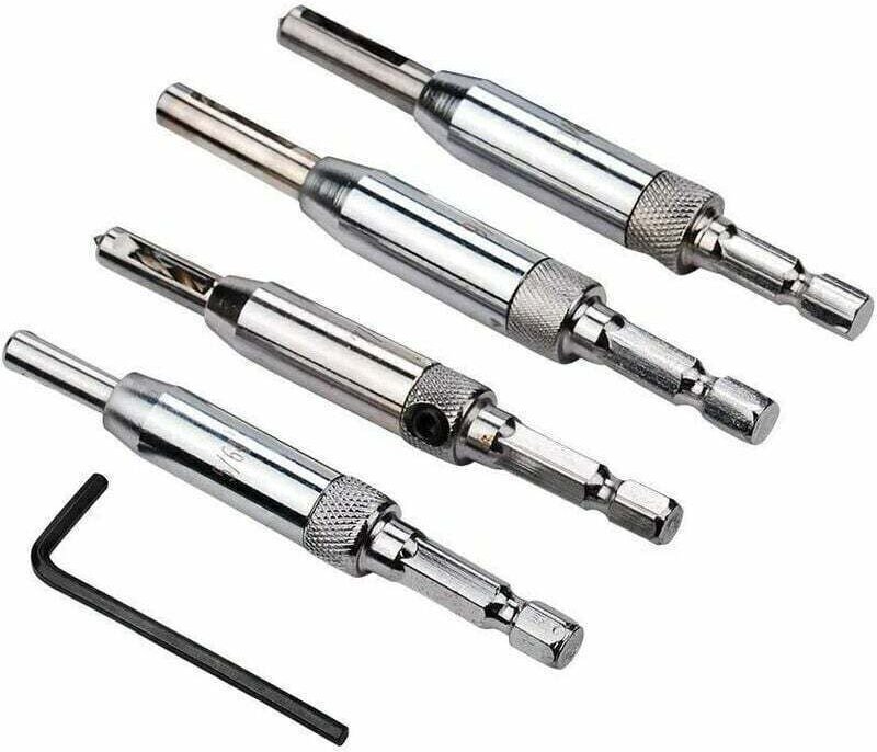 Set mit 4 selbstzentrierenden HSS-Bohrern für Scharniere, entwickelt für Schreiner, Tischler und Möbelhersteller.