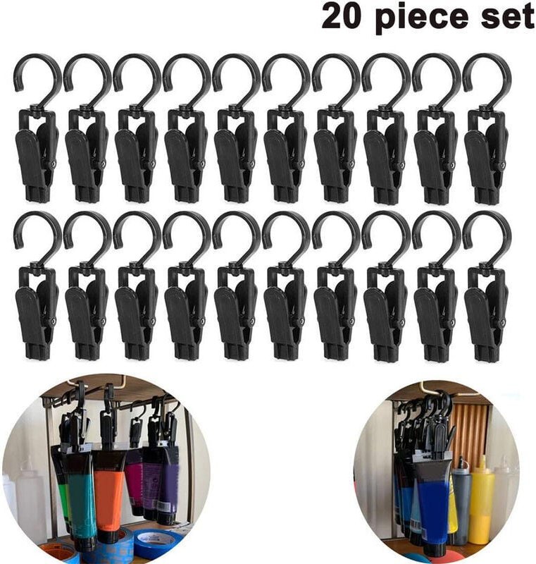 Lntyq - 20 Stück Kleiderhaken-Clips, stabile, drehbare Vorhang-Clips aus Kunststoff, Wäscheklammern, Strandtuch-Clips fü...
