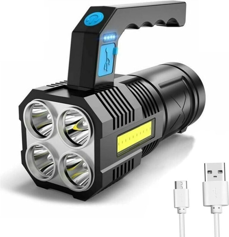 Hochhelle, über USB wiederaufladbare Camping-Taschenlampe mit 4 leistungsstarken LED-Lichtperlen, tragbare Taschenlampe ...