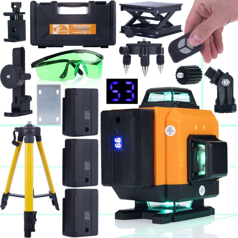 Set Rosfix Orange Tiger ROT16L – Laser-Wasserwaage mit 16 Linien Grün 532 nm, IP54, 3 Modi Profi-Messwerkzeug mit Stativ...