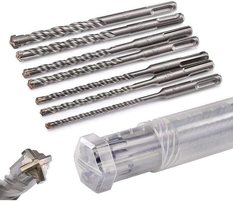 SDS Plus Bohrerset Betonhammer mit 4 Schneiden in den Größen 5,6,6,8,8,10,12 x 160 - verpackt in praktischer Drehbox.