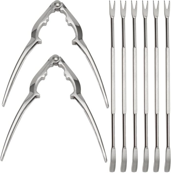 Tlily - 8 Teiliges Werkzeug Set für MeeresfrüChte, Krabbenbein Cracker Aus Edelstahl und Gabelnuss Shellfish Sheller