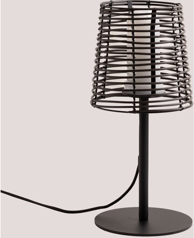 Sklum - Tischlampe für den Außenbereich in Holzoptik aus Polyethylen Bissel Dunkelbraun