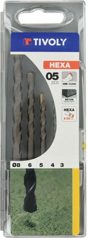 Set mit 5 Sechskant-Betonbohrern, Durchmesser 3 bis 8 mm TIVOLY 10901670001 Tivoly