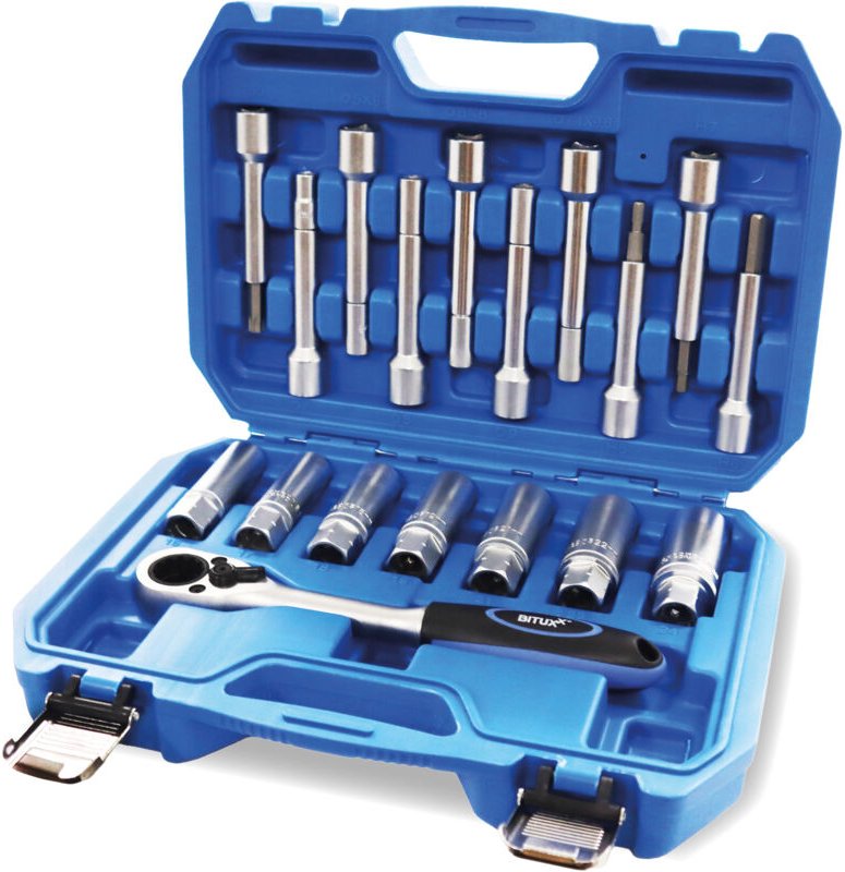 Bituxx 18 tlg. Stoßdämpfer Nuss Domlager Werkzeug Set Federbein Steckschlüssel Werzeug Montage Demontage KFZ Auto
